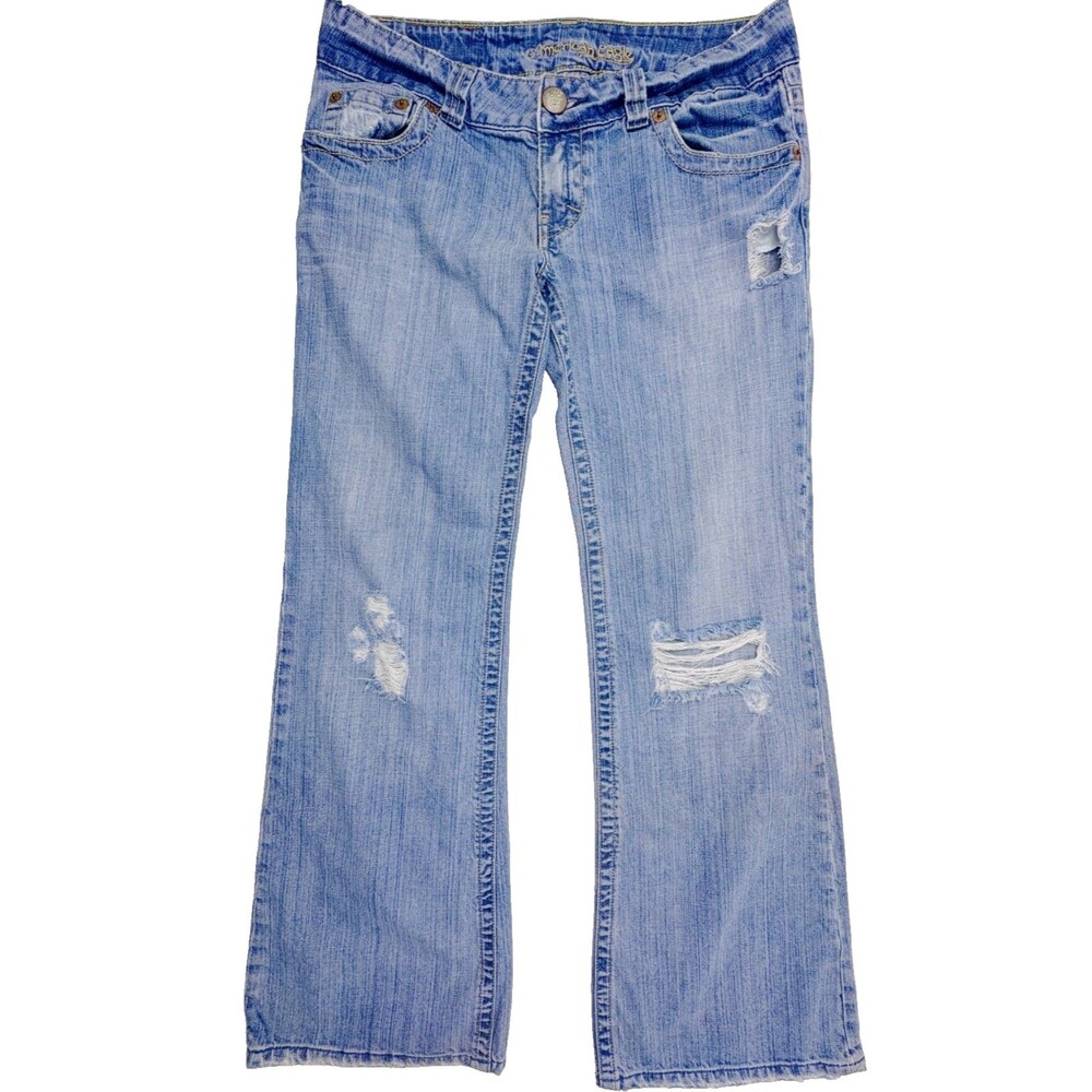 Y2K Low Rise Bootcut Jeans Distressed Grunge Light Wash 00s AE 6R